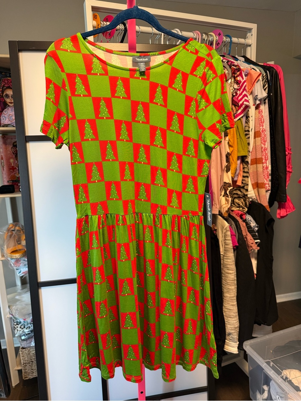 ModCloth Christmas Tree Print Mini Dress Size Medium NWT Holiday